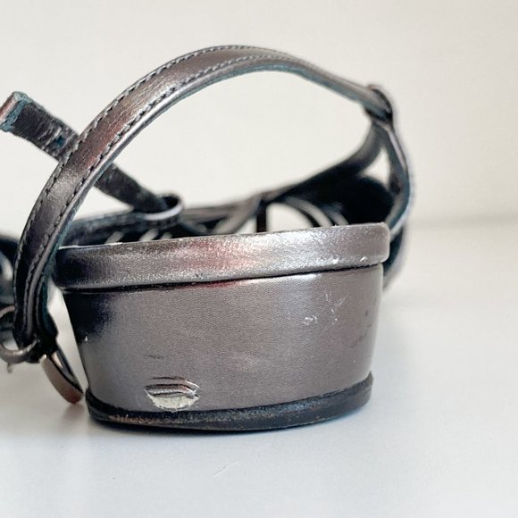 Prada Metallic Mini Wedge Closed Toe Strappy Sandals, Size 36.5 Womens - Picture 12 of 13